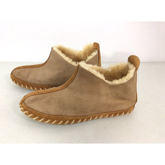 LL Bean Leather Slippers Suede Sherpa Lined Womens 7 - Picture 1 of 6